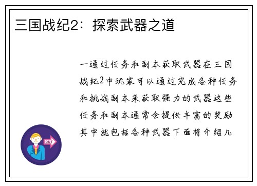 三国战纪2：探索武器之道