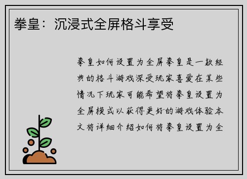 拳皇：沉浸式全屏格斗享受
